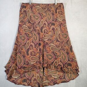 Chaps Skirt Womens XL Brown Paisley Tiered High Low Earthy Fairycore Retro‎ Boho